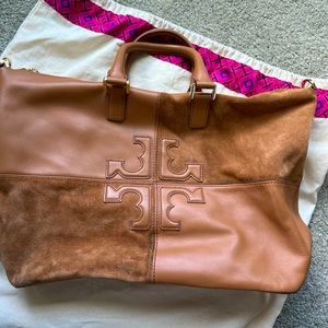 Tory Burch Suede & Leather Cognac Handbag.